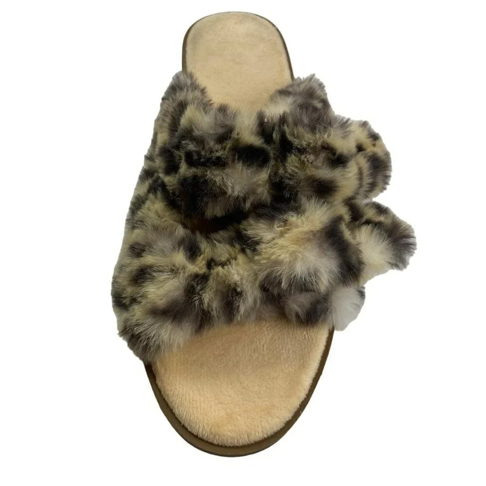 Loft Cheetah Faux Fur‎ Buckle Slippers Size M 7 - 8